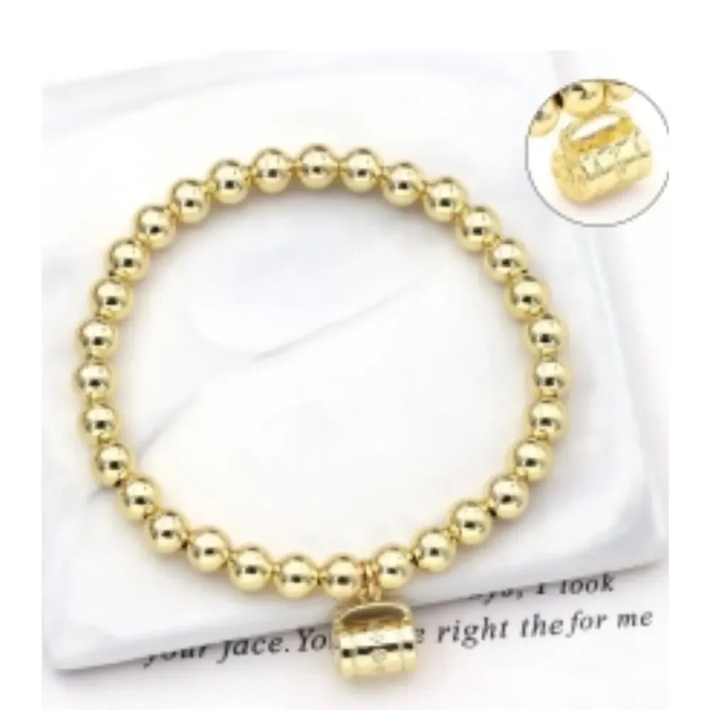Fashion Bracelet Beads Gold Color Stretchy wrist fit from 5” to 8” - Picture 1 of 1